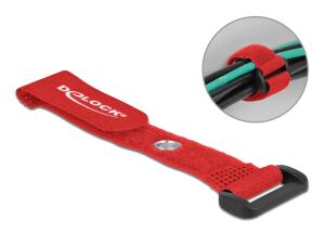 DeLOCK Klett-Kabelbinder mit Schlaufe und Befestigungsöse L 150 x B 20 mm rot 5 Stück