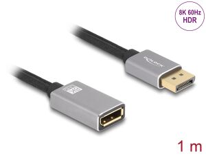 DeLOCK DisplayPort Verlängerungskabel 8K 60 Hz 1 m grau Metall ohne Einrastfunktion